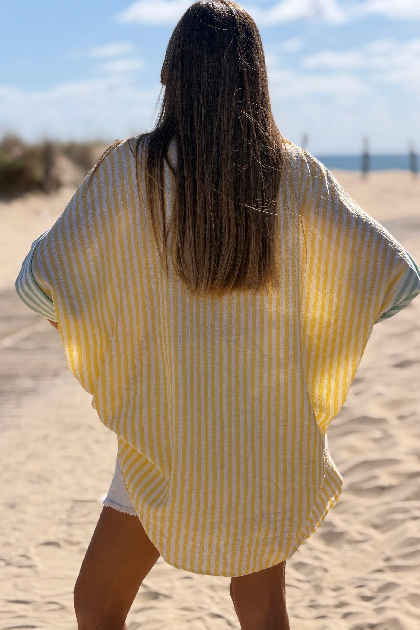 Yellow Pastel Pinstripe Embroidered Pocket Blouse