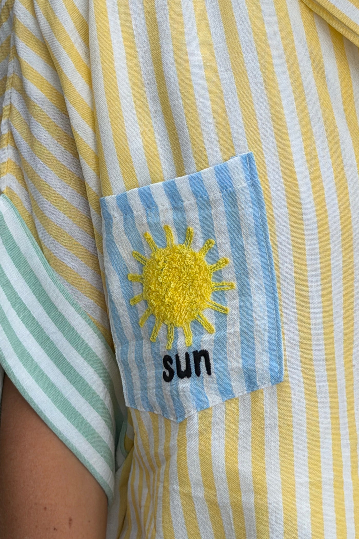 Yellow Pastel Pinstripe Embroidered Pocket Blouse