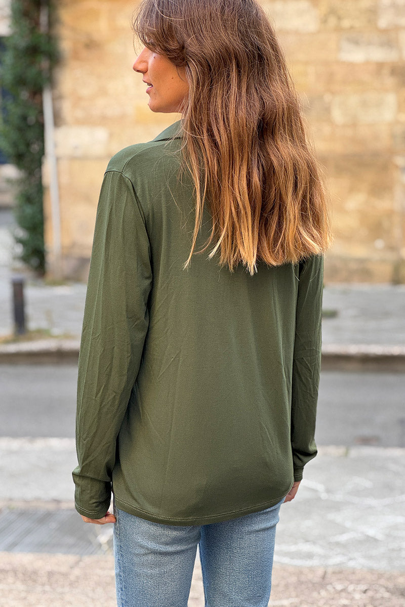 Olive Silky Button-Down Shirt