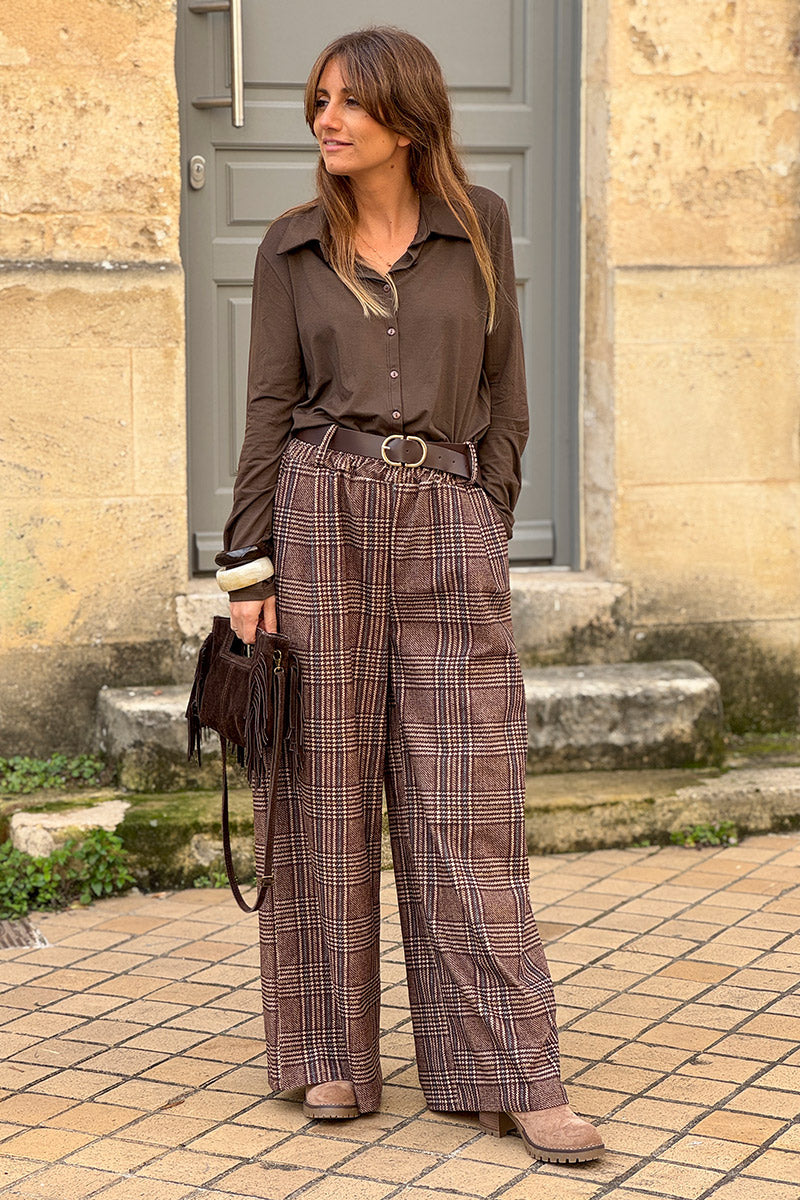 Chocolate Brown Silky Button-Down Shirt