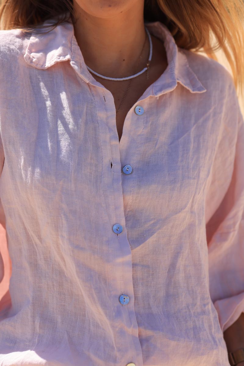 Soft pink 3/4 length sleeve floaty linen shirt