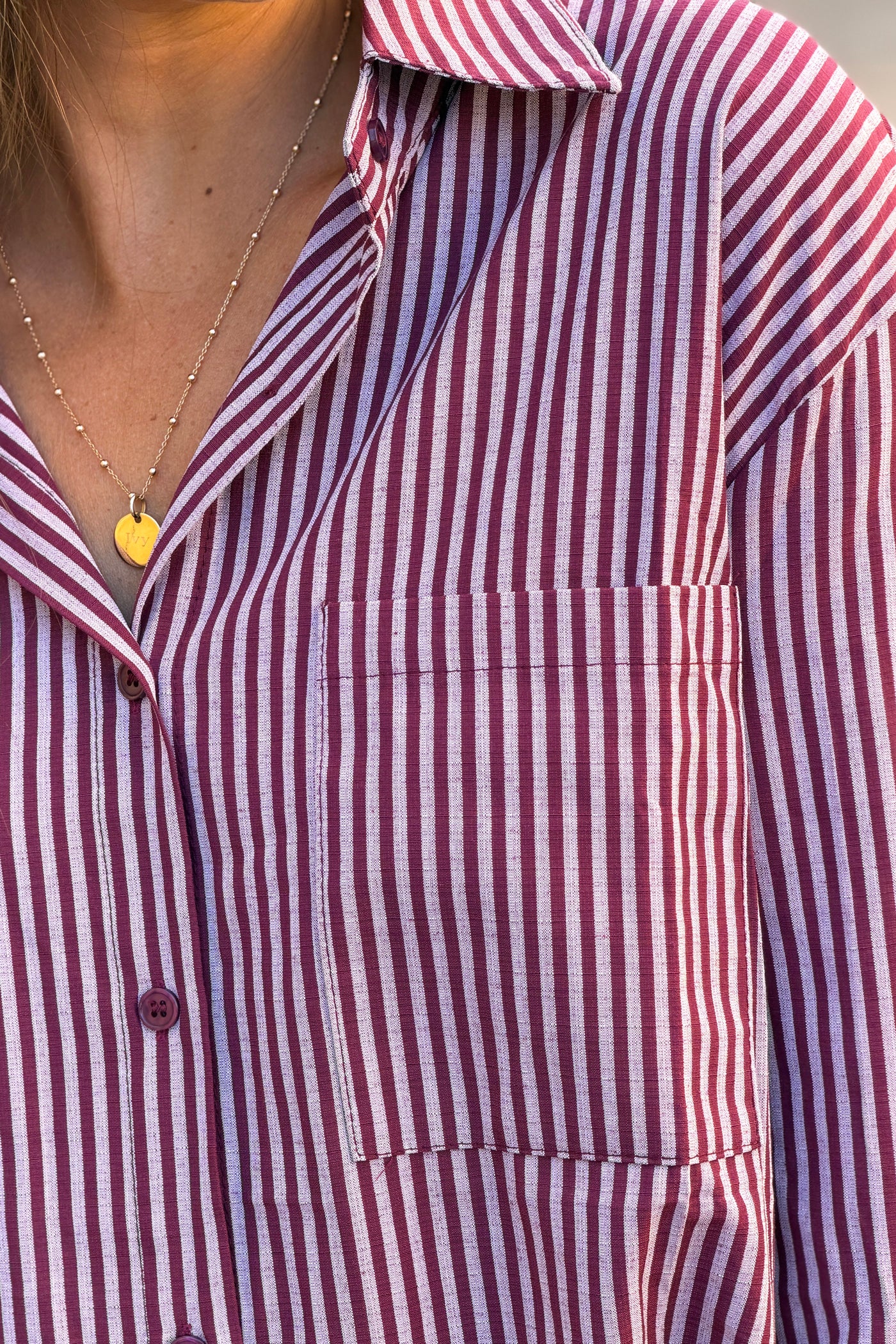 Aubergine Pinstripe Button-Down Blouse