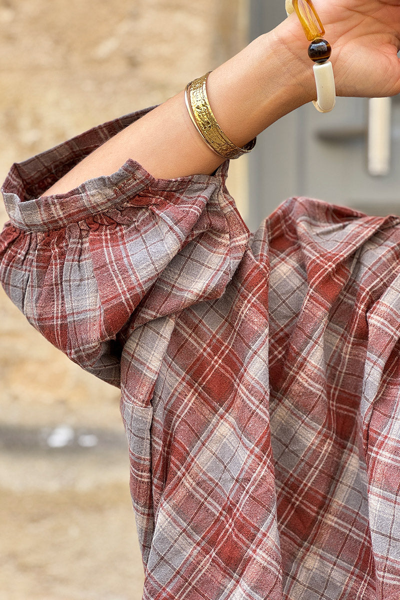 Burgundy Tartan Plaid Blouse