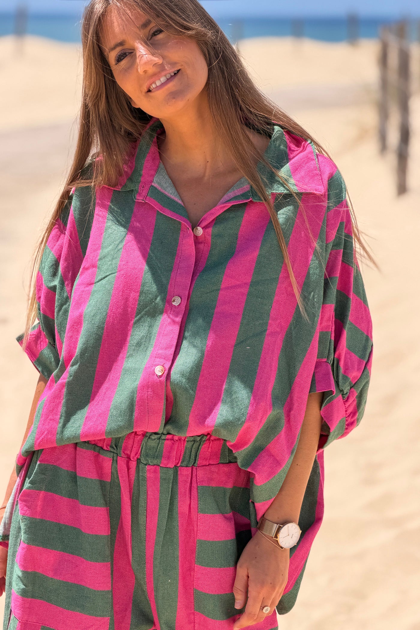 Pink Stripe Oversized Cabana Blouse