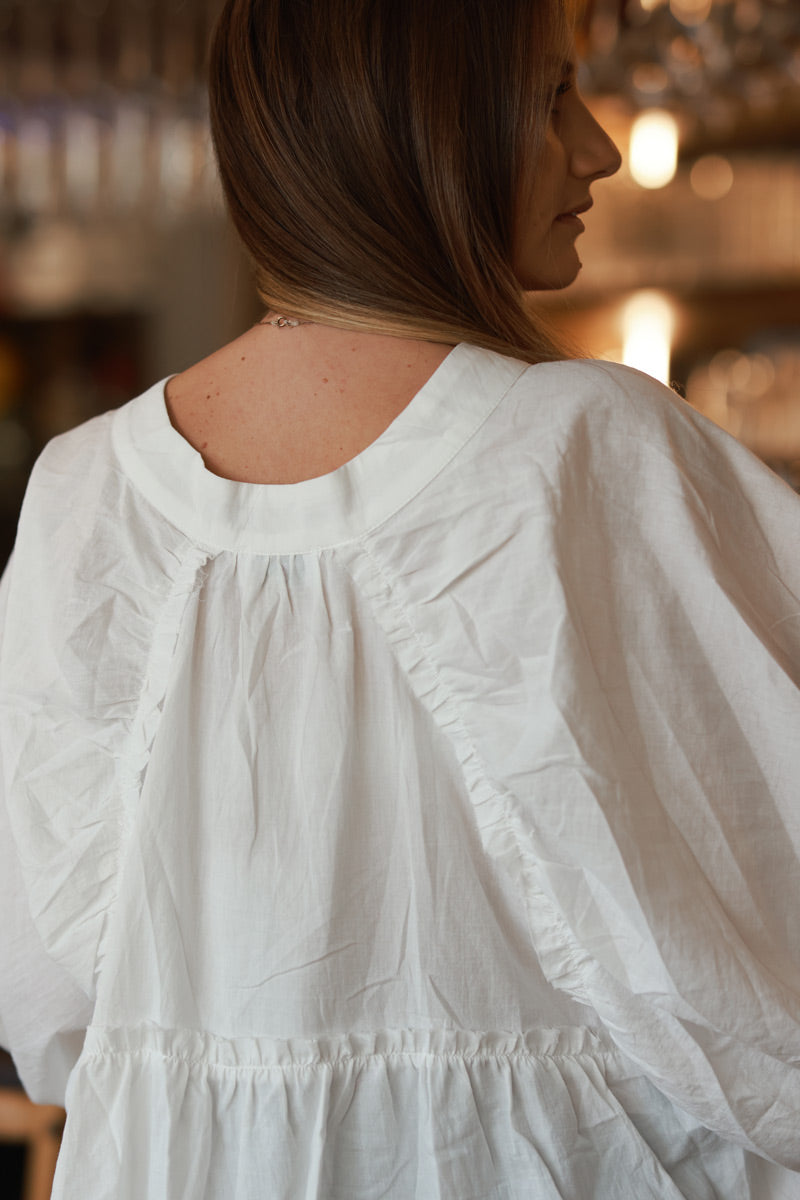 White Cotton Button-Down Peasant Blouse