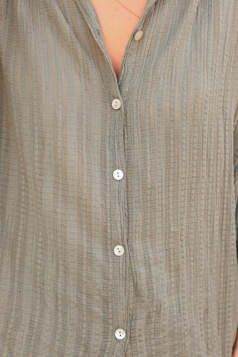 Khaki gauffer texture cotton shirt