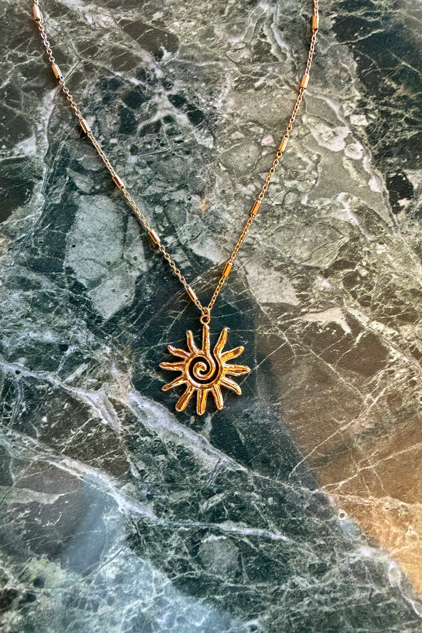 Golden Spiral Sun Pendant Necklace