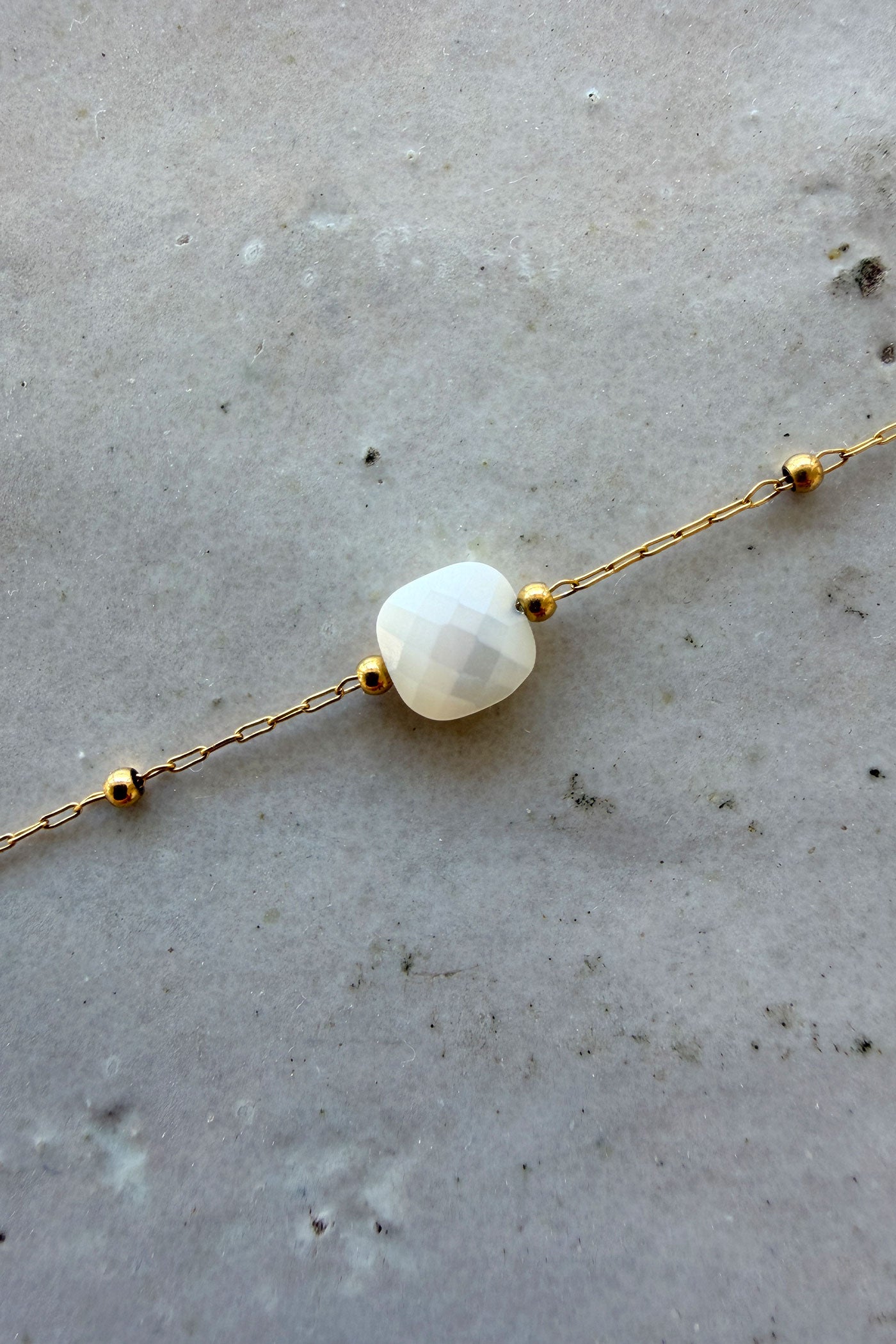 White Faceted Bead Goldtone Necklace
