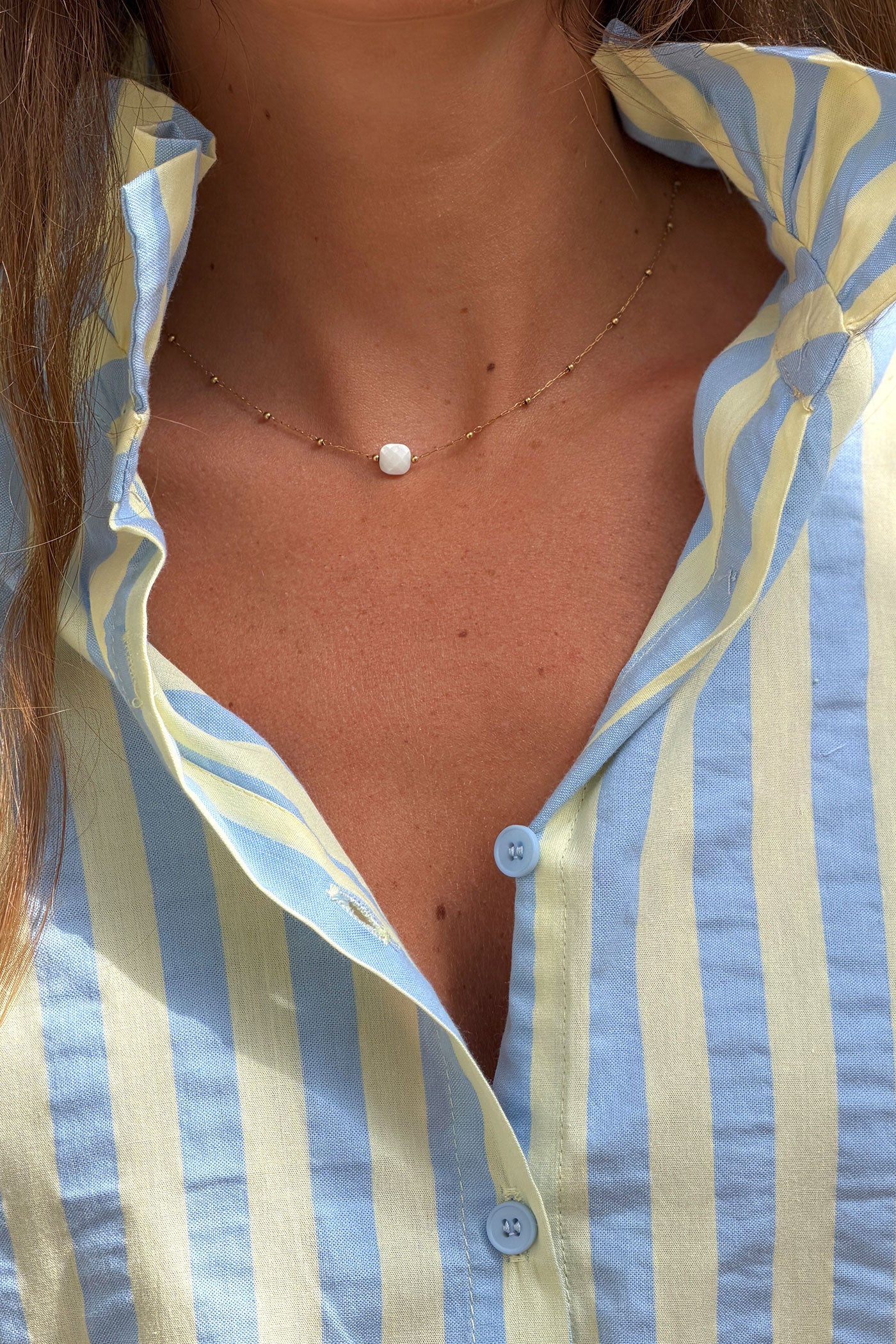 White Faceted Bead Goldtone Necklace
