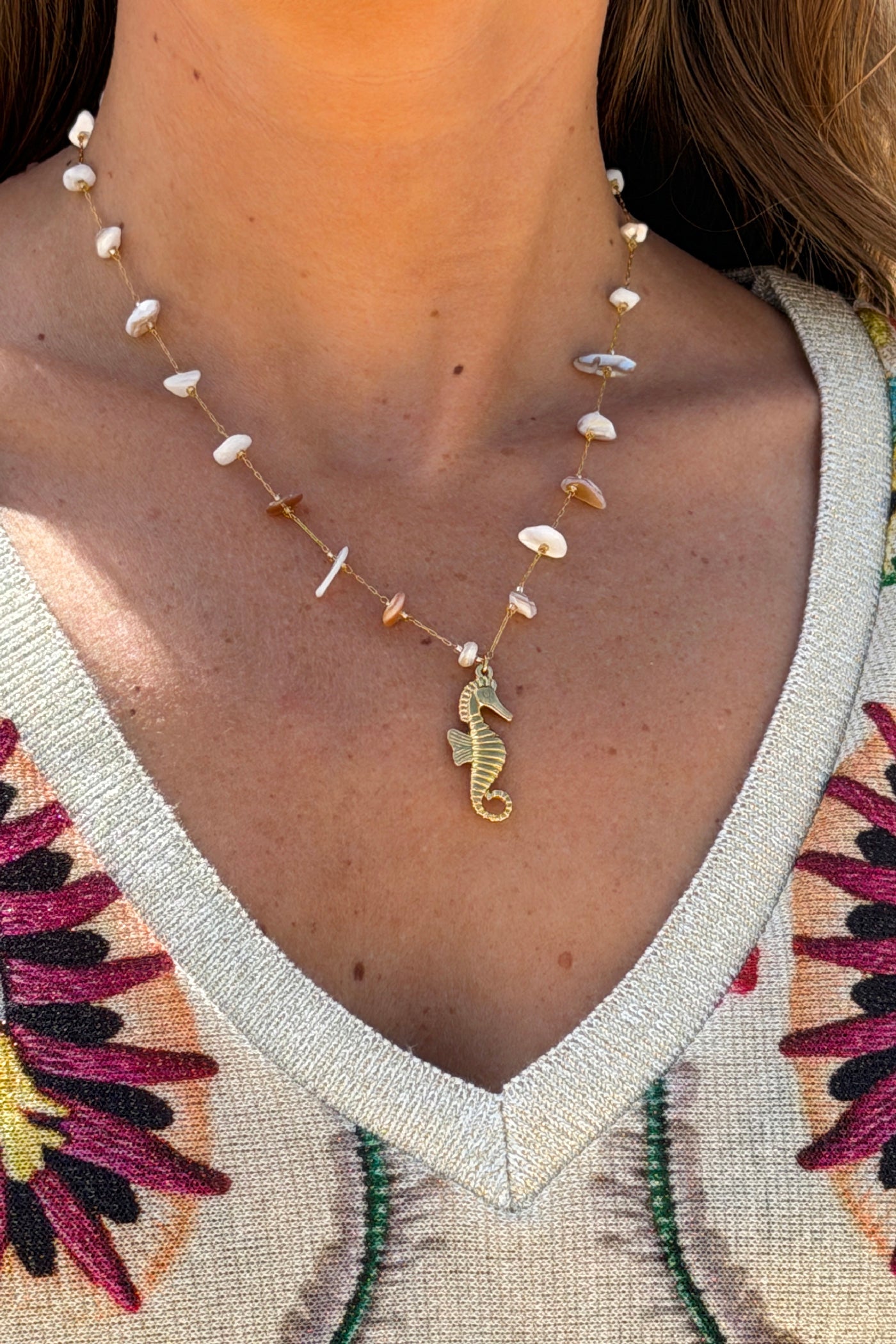 Seahorse Beaded Golden Chain Necklace
