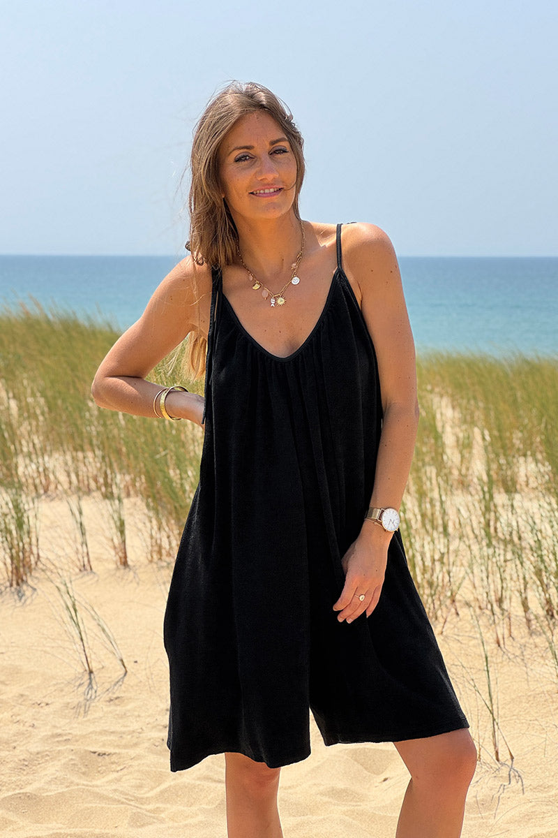Black Gauze Tie-Shoulder Playsuit