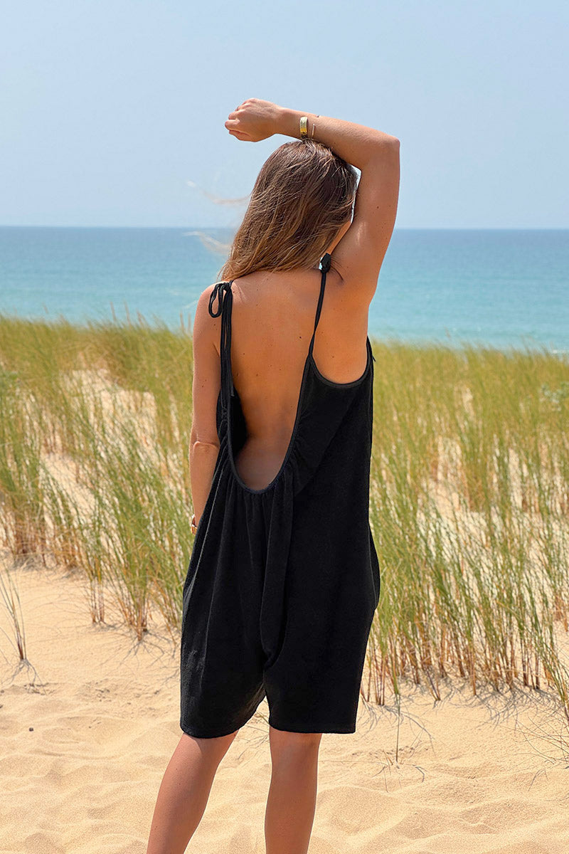 Black Gauze Tie-Shoulder Playsuit