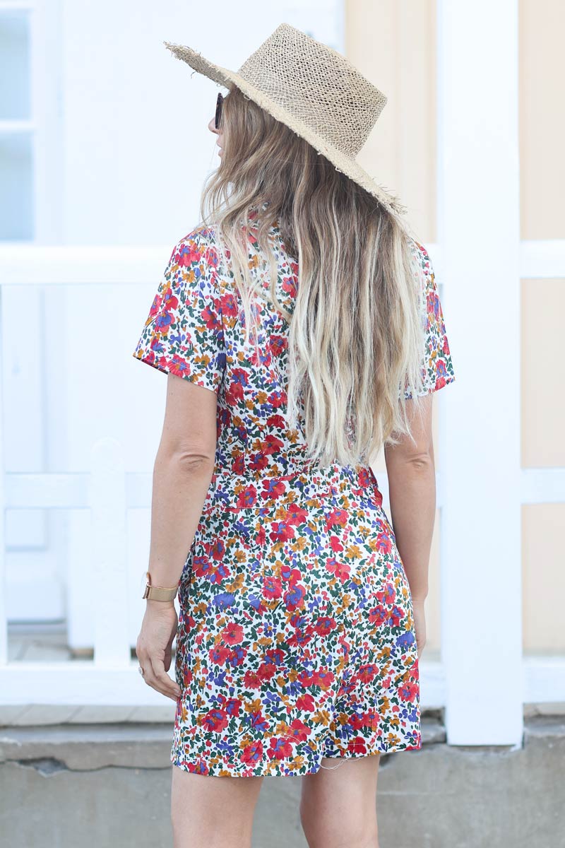 White and poppy print buttoned playsuit