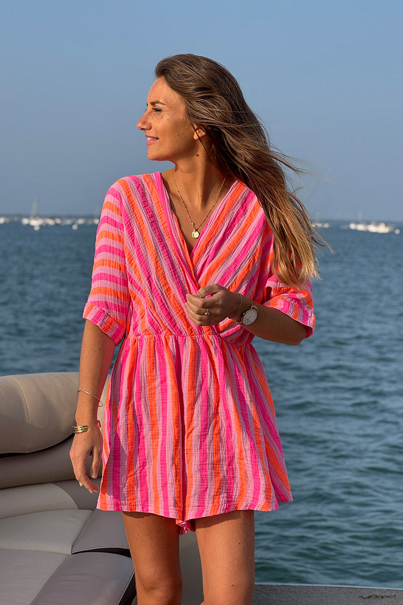 Hot Pink Striped Cabana Romper

