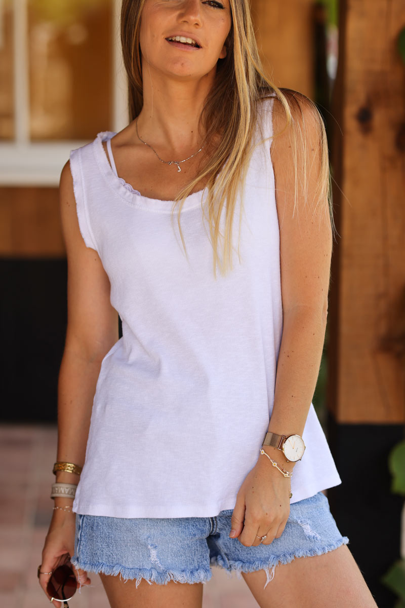 White ribbed tank top ‘ILY to the moon and back’