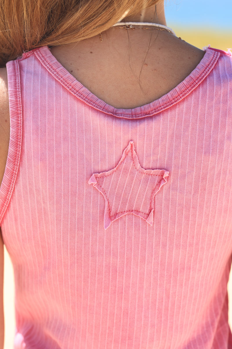 Fuchsia ribbed cotton tank top and back star patch