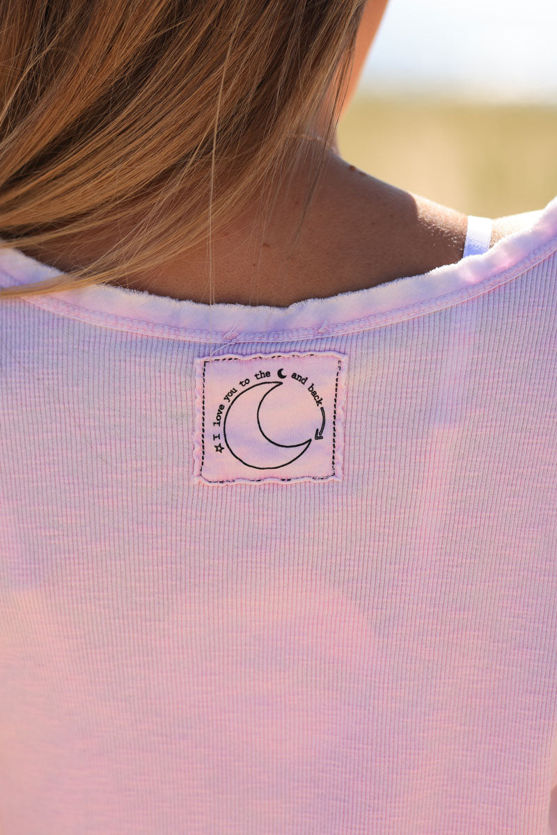Pink ribbed tank top ‘ILY to the moon and back’