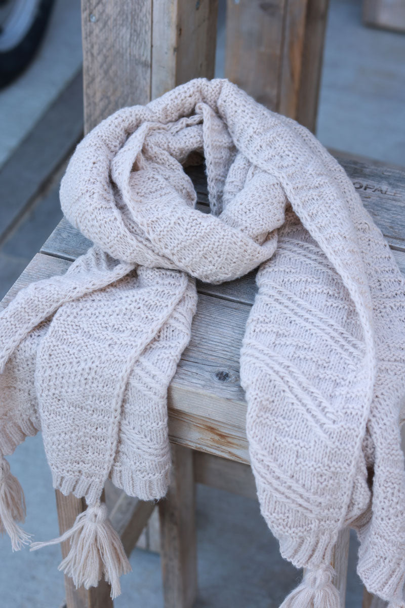 Beige Cable Knit Sweater Scarf