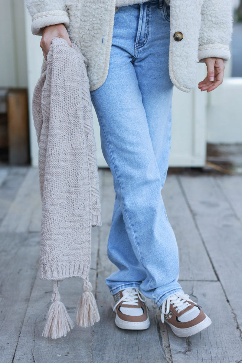 Beige Cable Knit Sweater Scarf