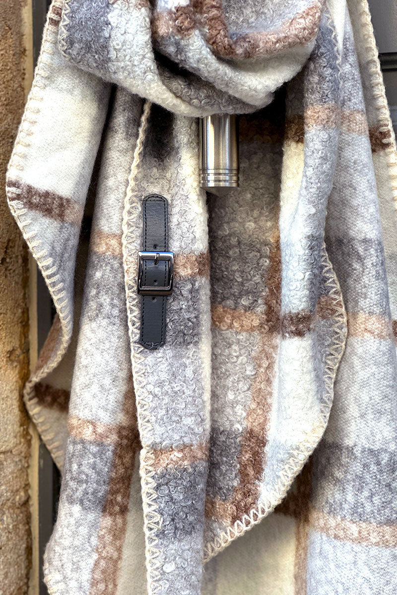 Gray Colorblock Plaid Sherpa Wrap