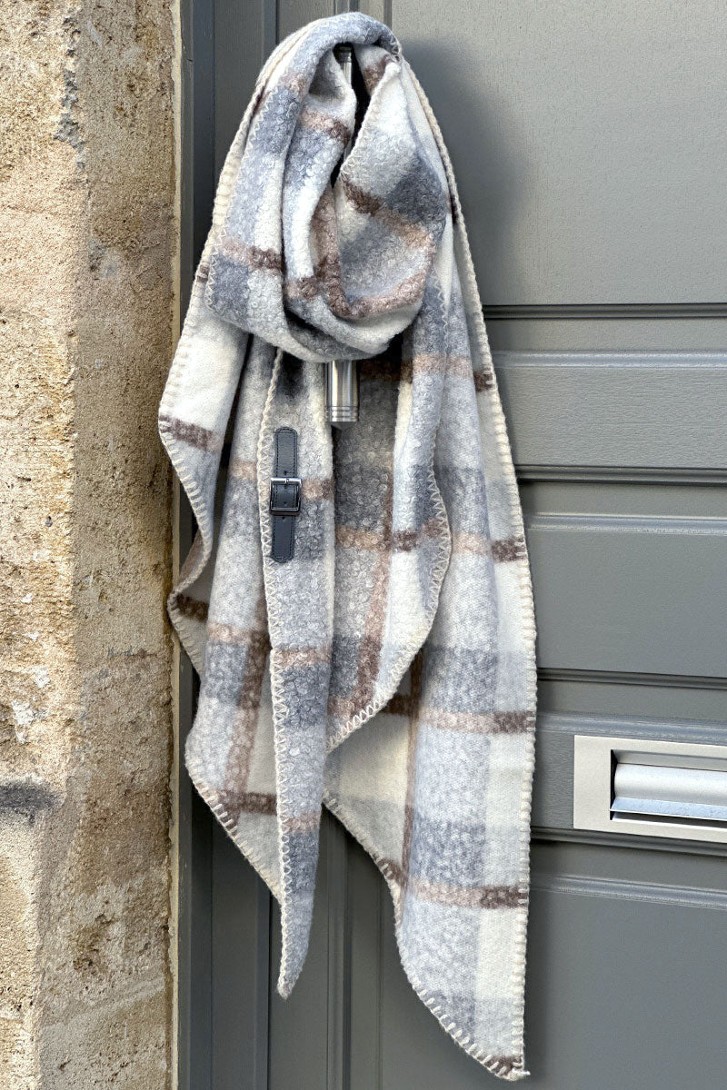 Gray Colorblock Plaid Sherpa Wrap