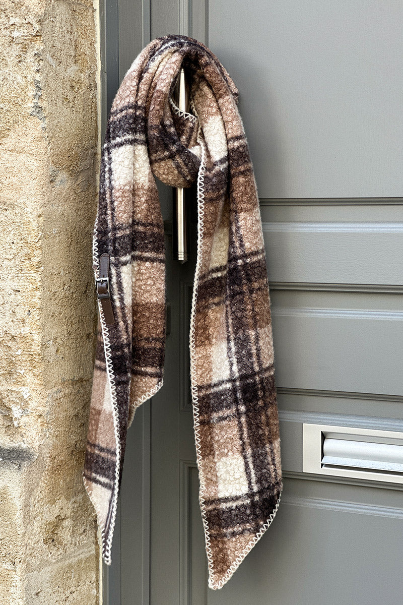 Echarpe douce en bouclettes à carreaux marron