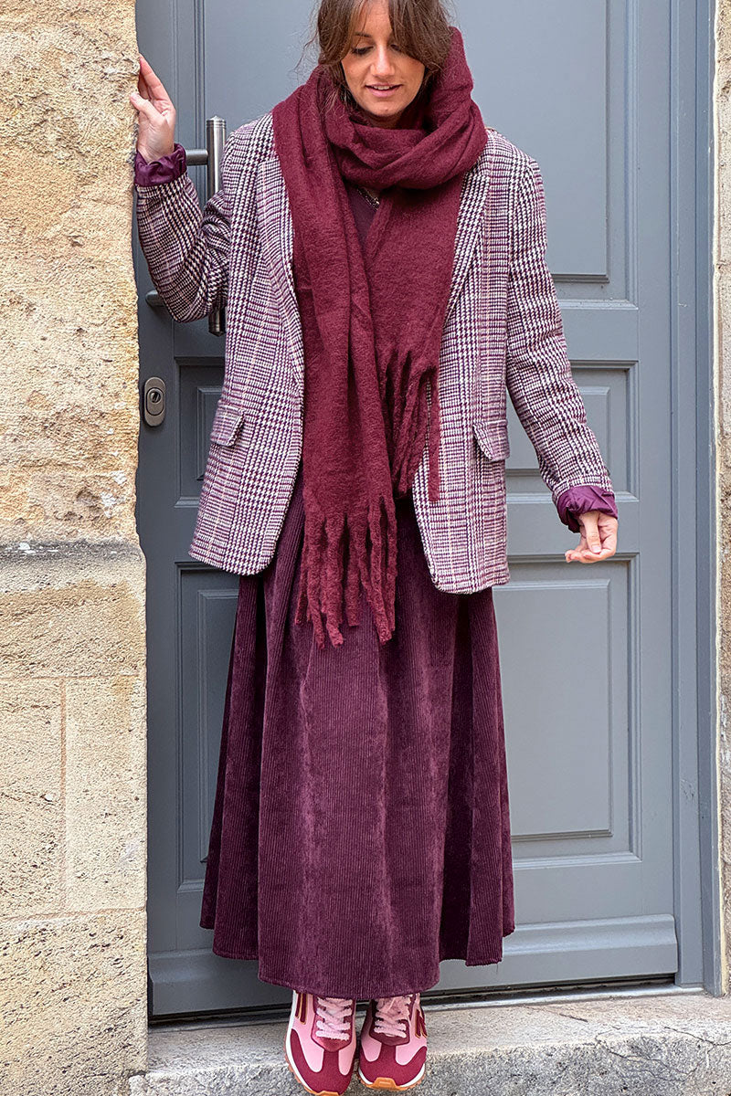 Burgundy Faux Cashmere Tassel Scarf