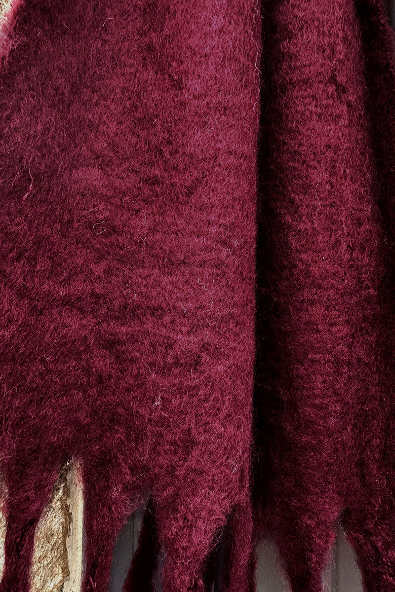 Burgundy Faux Cashmere Tassel Scarf