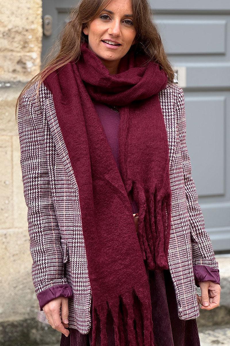 Burgundy Faux Cashmere Tassel Scarf