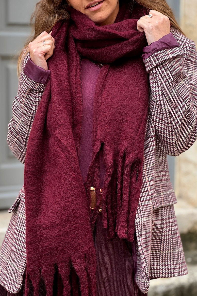 Burgundy Faux Cashmere Tassel Scarf