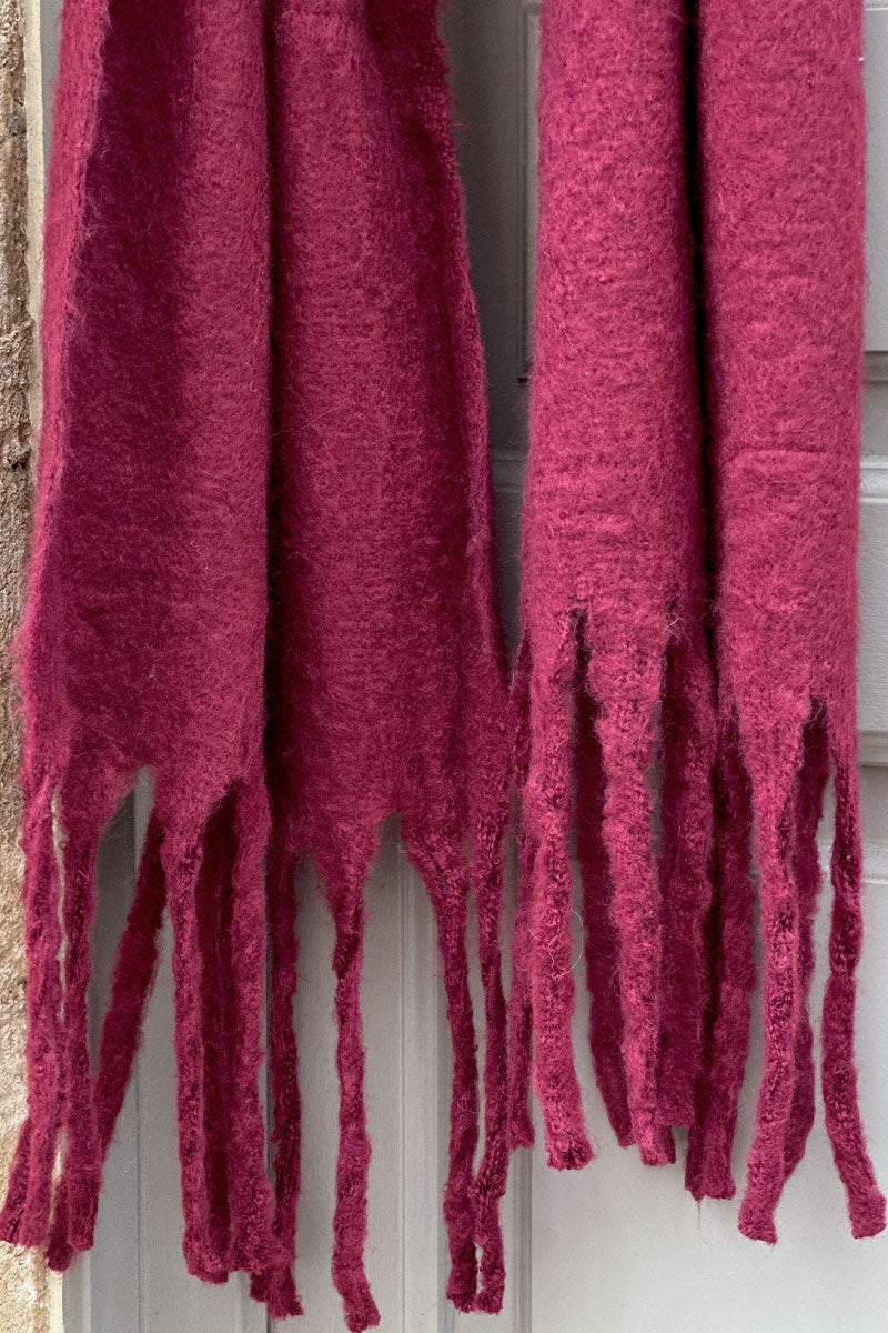 Burgundy Faux Cashmere Tassel Scarf
