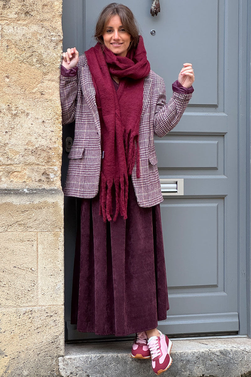 Burgundy Faux Cashmere Tassel Scarf