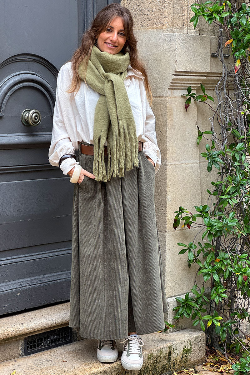Light Olive Faux Cashmere Tassel Scarf