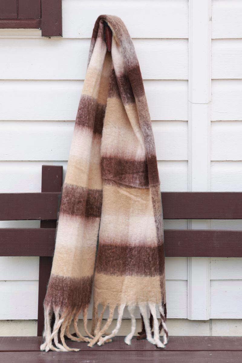 Super Soft and Warm Scarf with Fringes in Chocolate Check