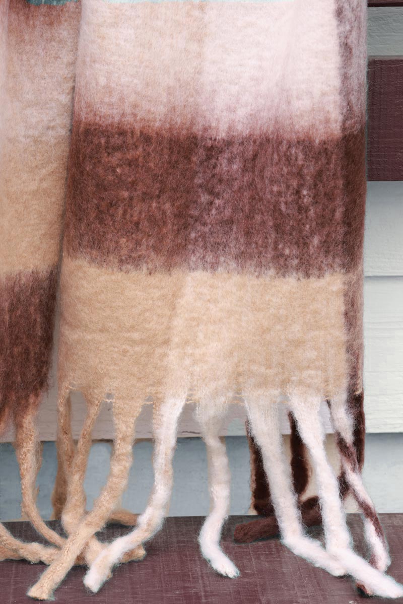 Super Soft and Warm Scarf with Fringes in Chocolate Check