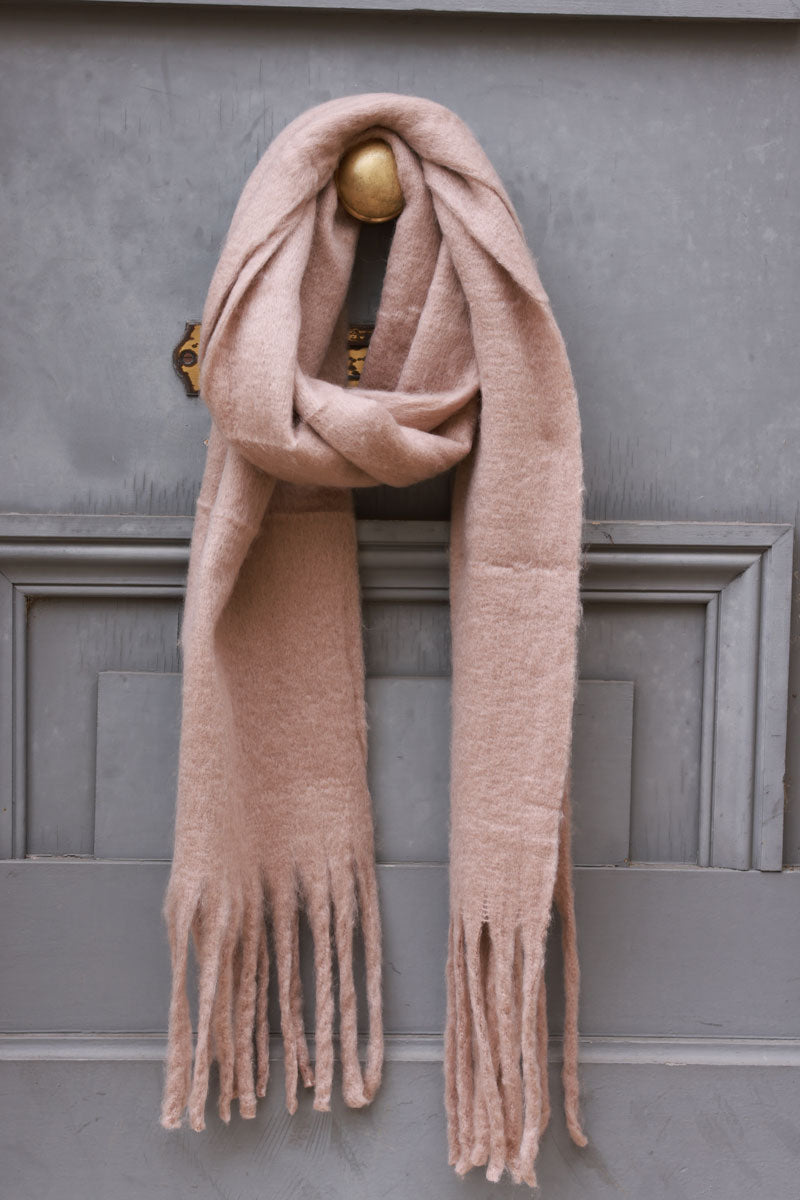 Taupe Faux Cashmere Tassel Scarf