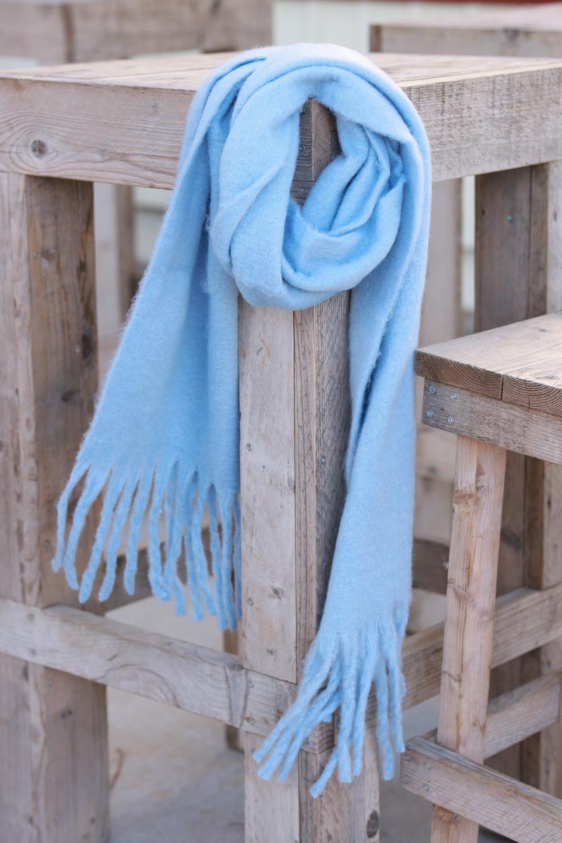 Sky blue Faux Cashmere Tassel Scarf