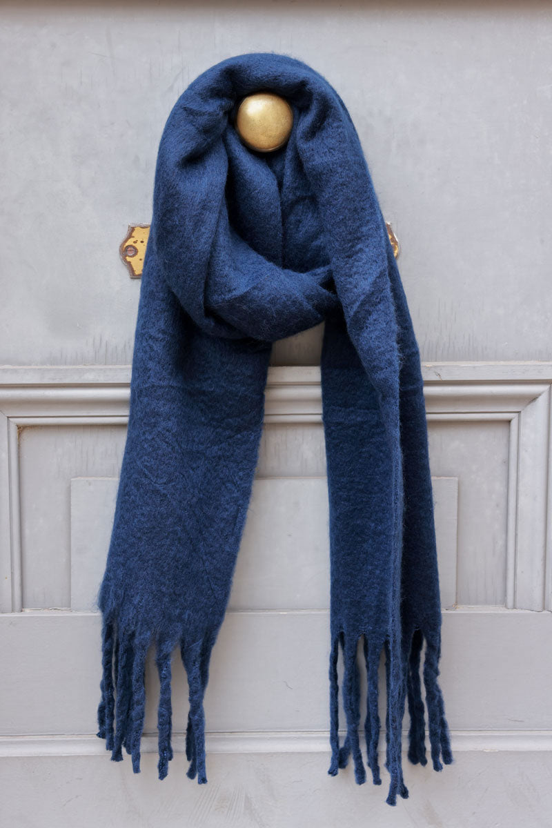 Navy blue Faux Cashmere Tassel Scarf