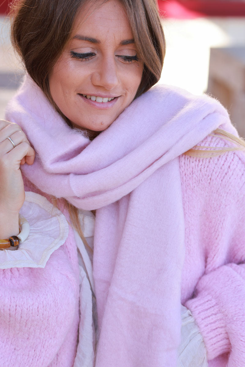 Pink Faux Cashmere Tassel Scarf