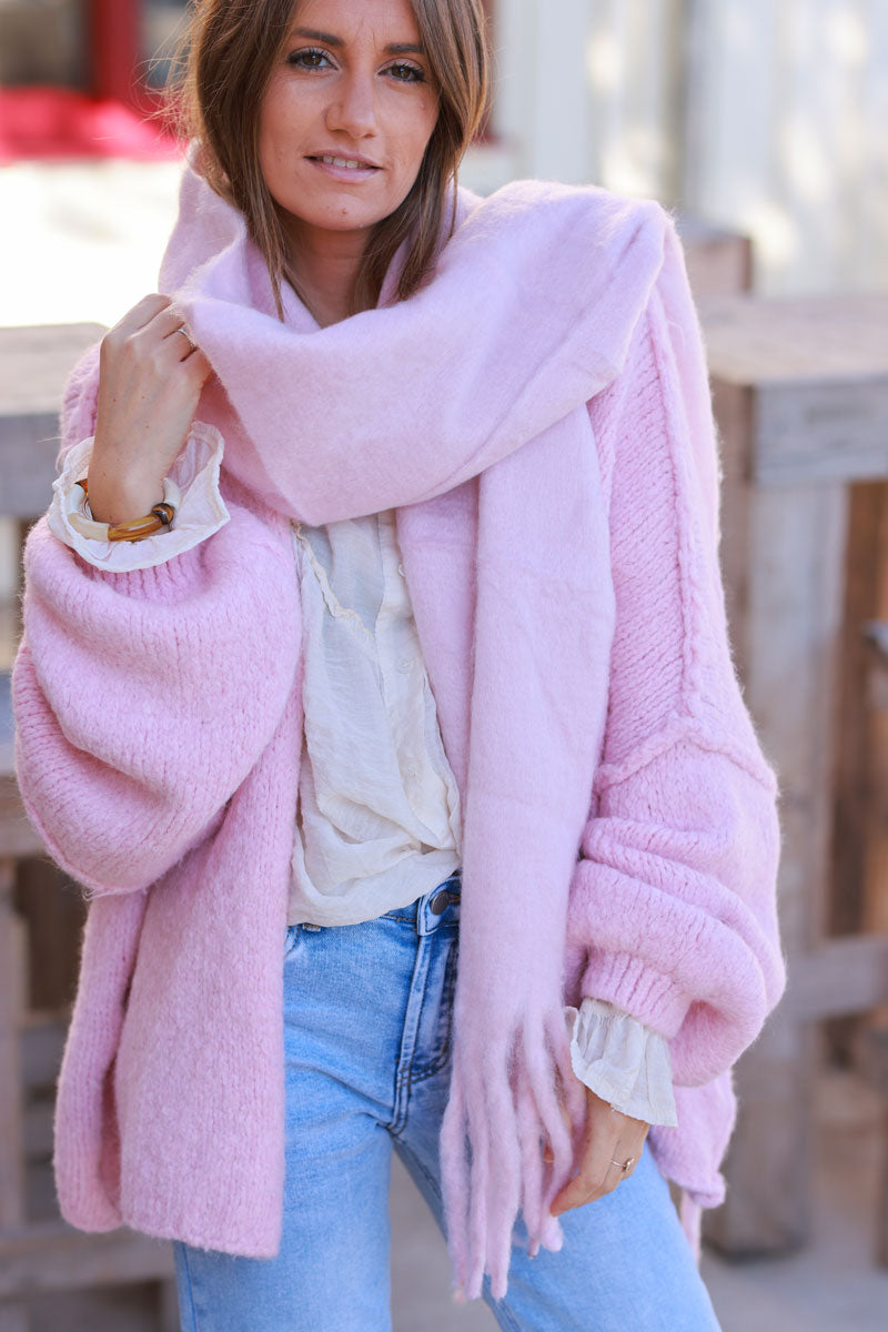 Pink Faux Cashmere Tassel Scarf