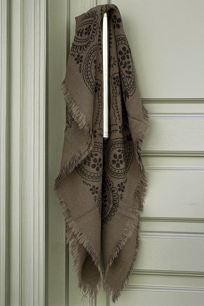 Olive Paisley Fringe Scarf
