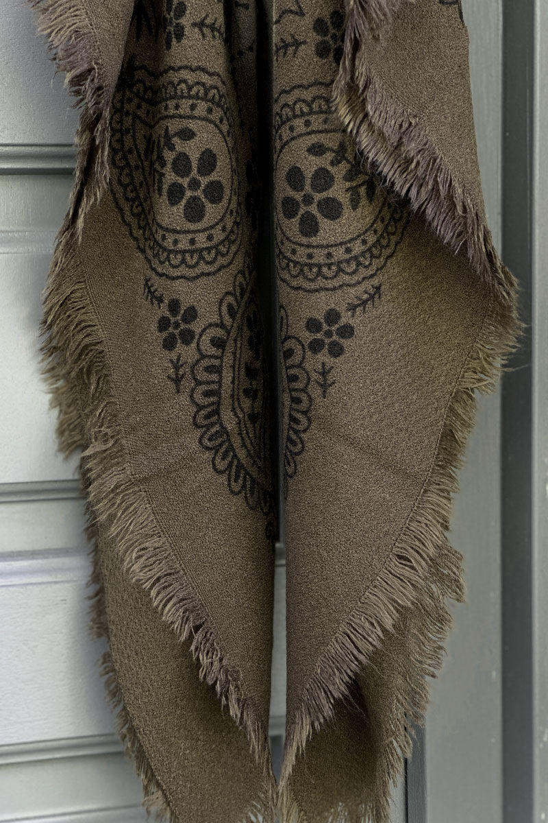 Olive Paisley Fringe Scarf