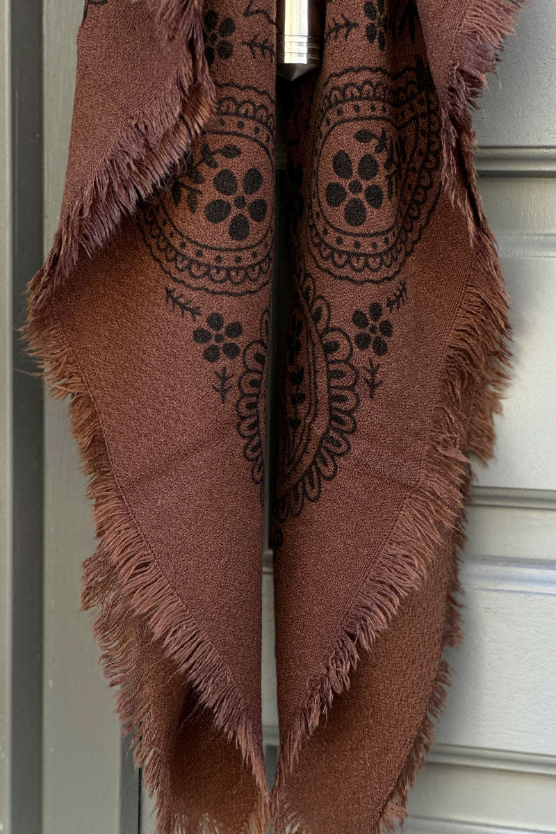 Chocolate Brown Paisley Fringe Scarf