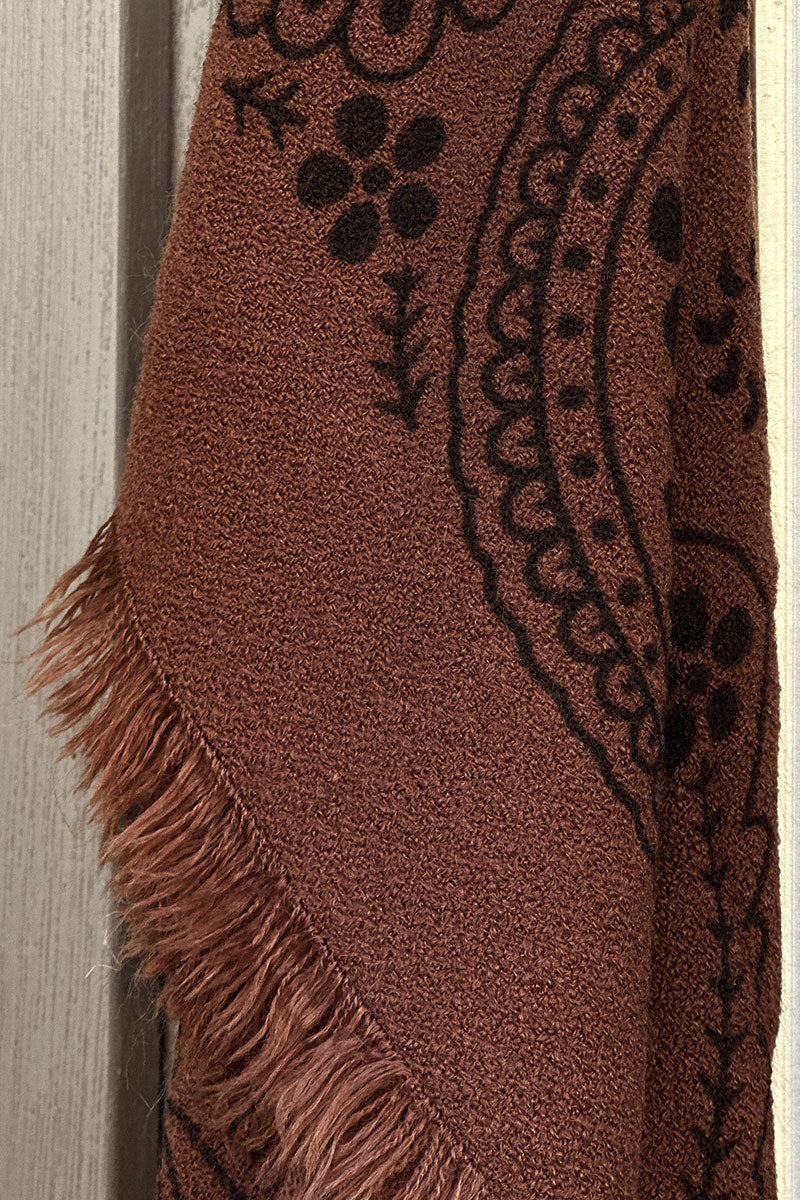 Chocolate Brown Paisley Fringe Scarf