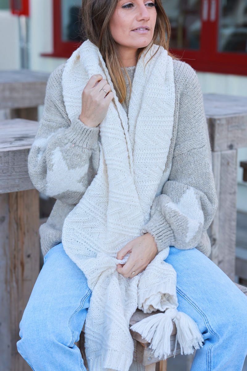 Cream Cable Knit Sweater Scarf