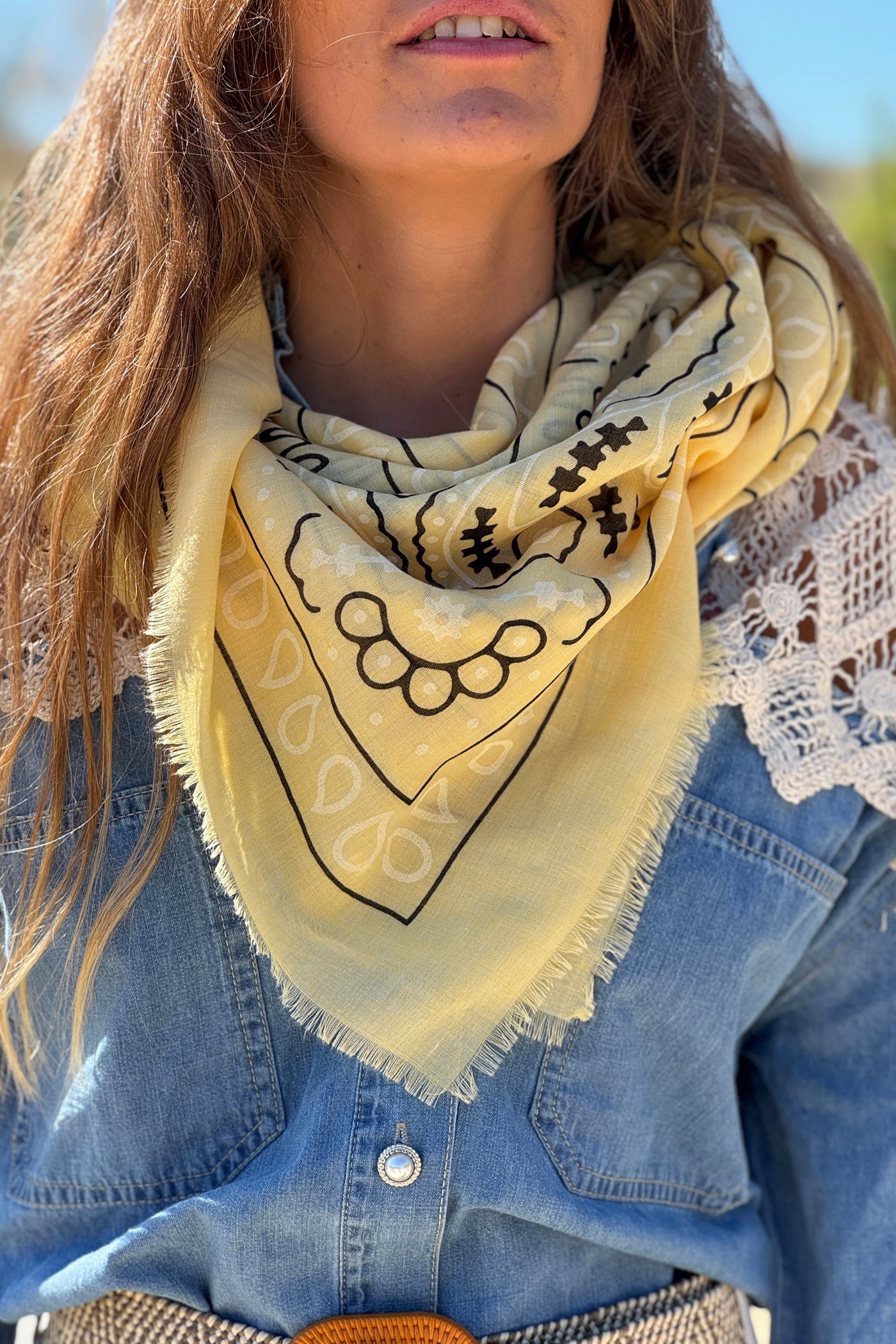 Écharpe foulard jaune imprimé Bandana tout doux