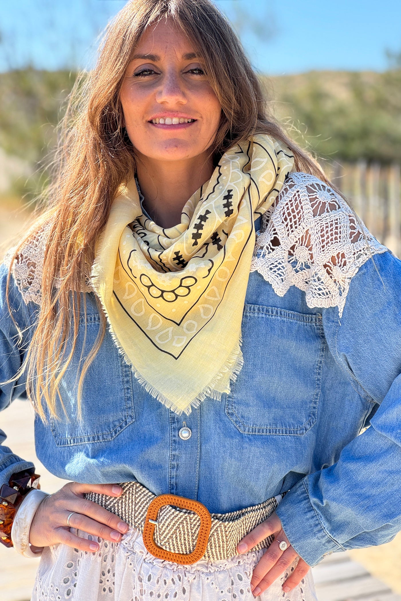 Écharpe foulard jaune imprimé Bandana tout doux