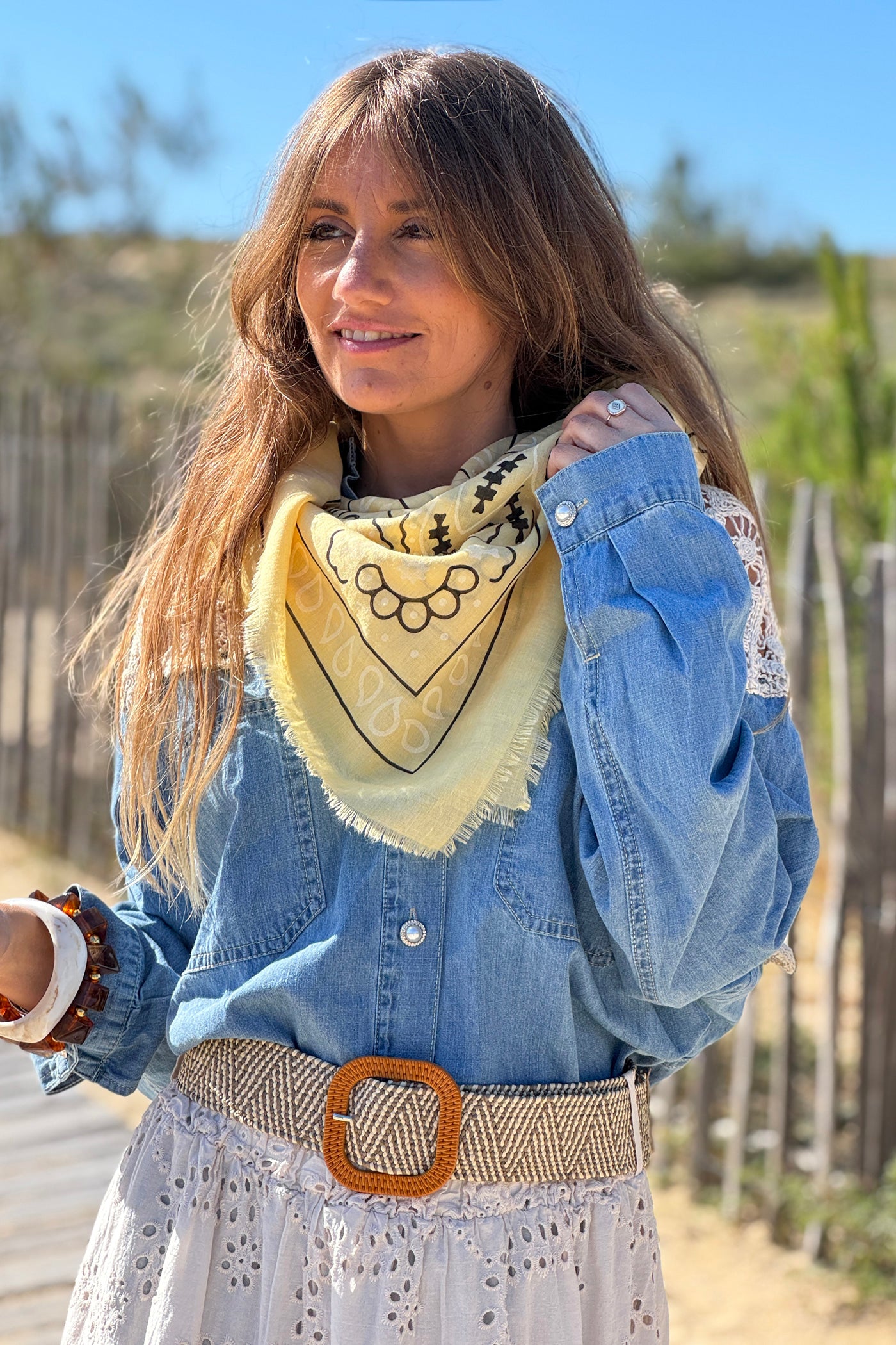 Écharpe foulard jaune imprimé Bandana tout doux