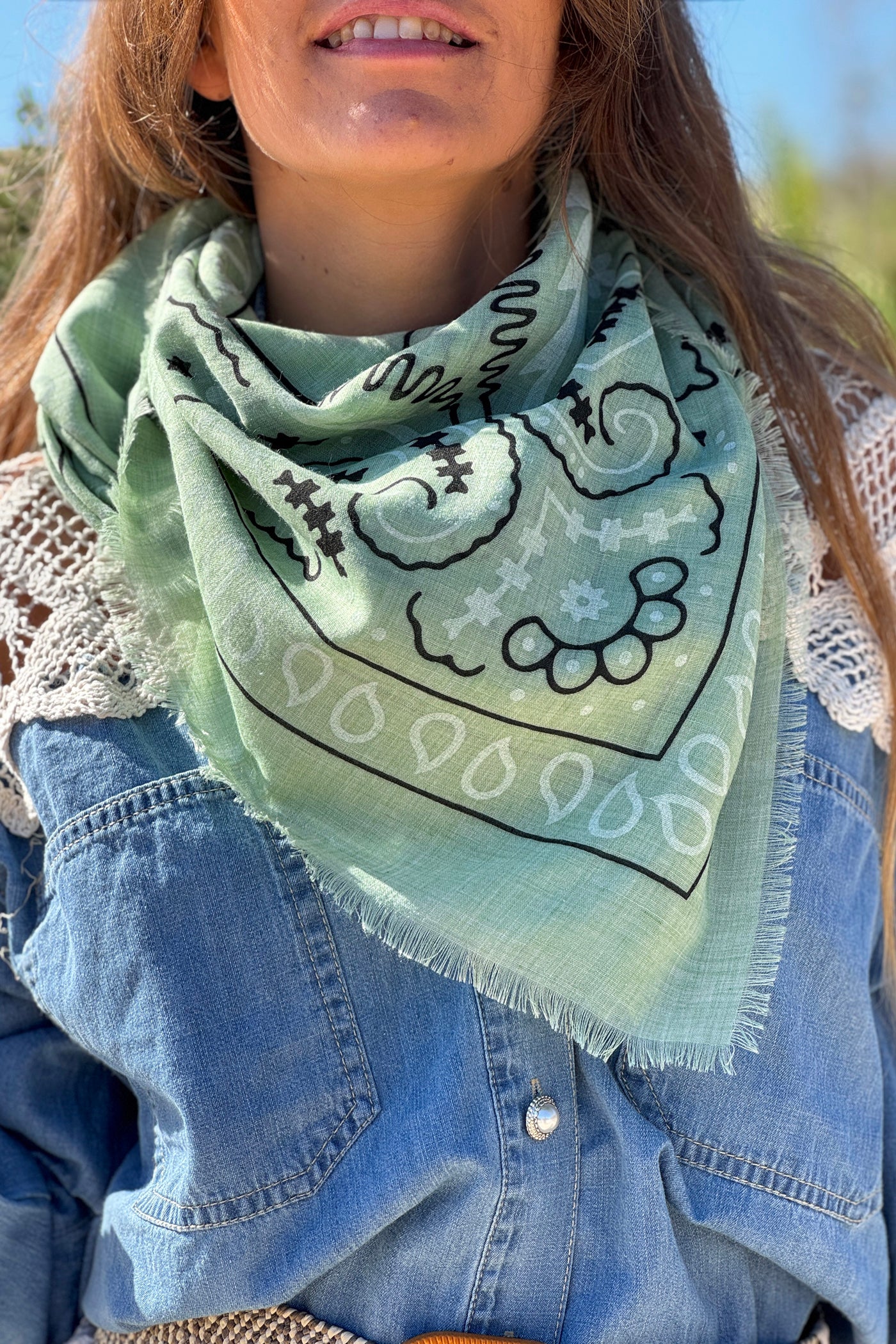 Écharpe foulard kaki imprimé Bandana tout doux
