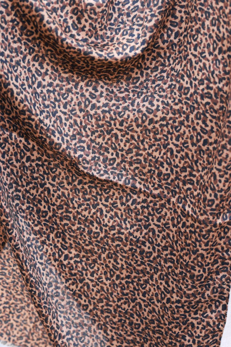 Leopard print silky scarf in camel